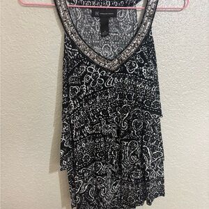 INC International Concepts Black and White Floral Tank Top